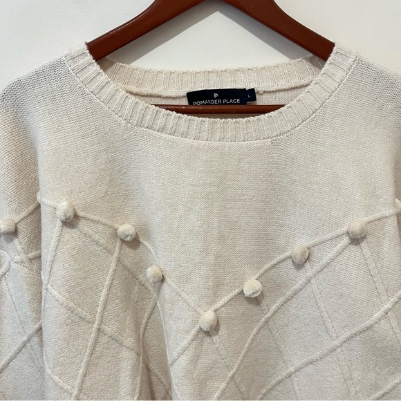 Tuckernuck Pomander Place Pom Pom Argyle Balloon Sleeve Sweater Cream Large - Picture 7 of 12